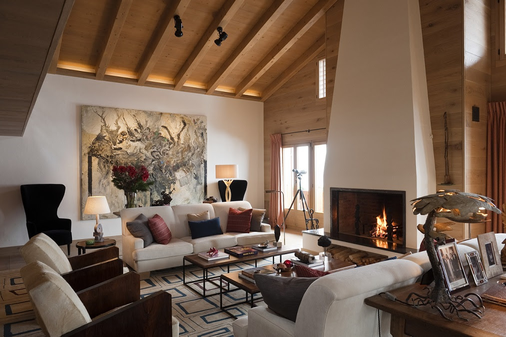 beautiful living room with large fireplace